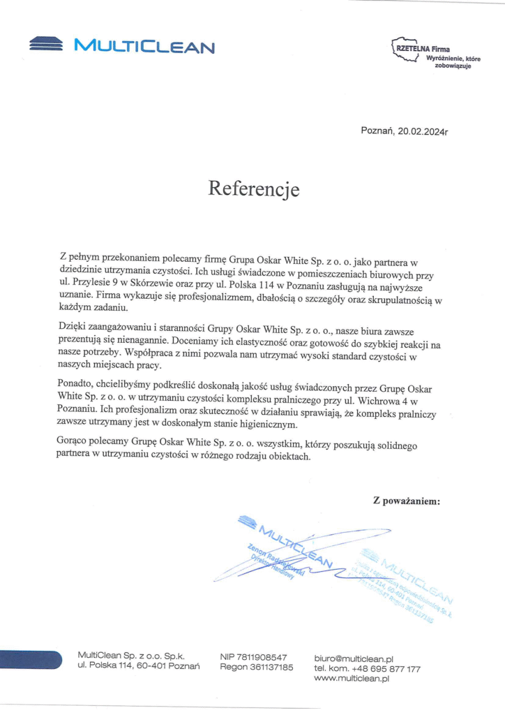 referencje dla oskar white - firma sprzątająca