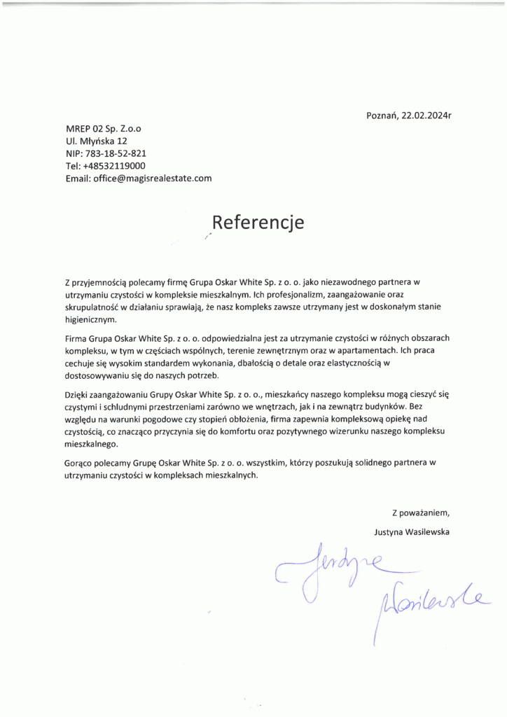 referencje dla oskar white - firma sprzątająca