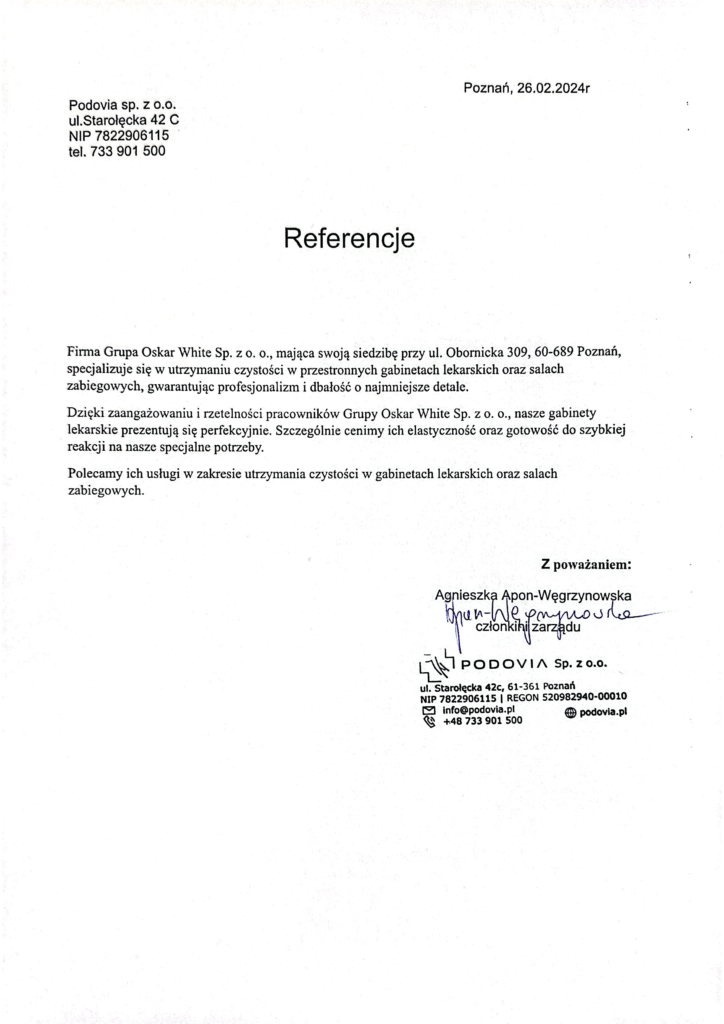 referencje dla oskar white - firma sprzątająca