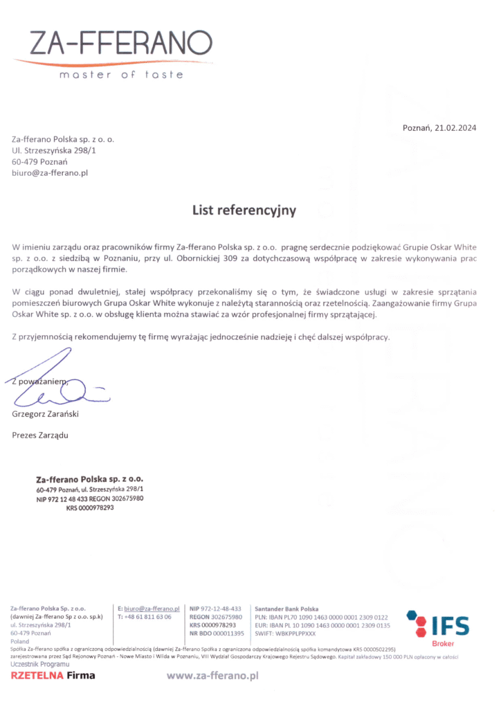 referencje dla oskar white - firma sprzątająca